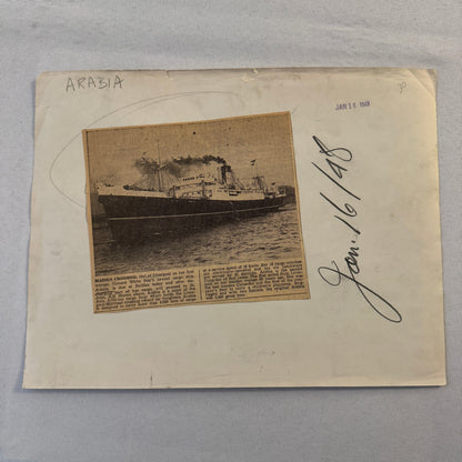 Cunard Line Arabia Ship Boat Press Photo Photograph 1948 Vintage Halifax