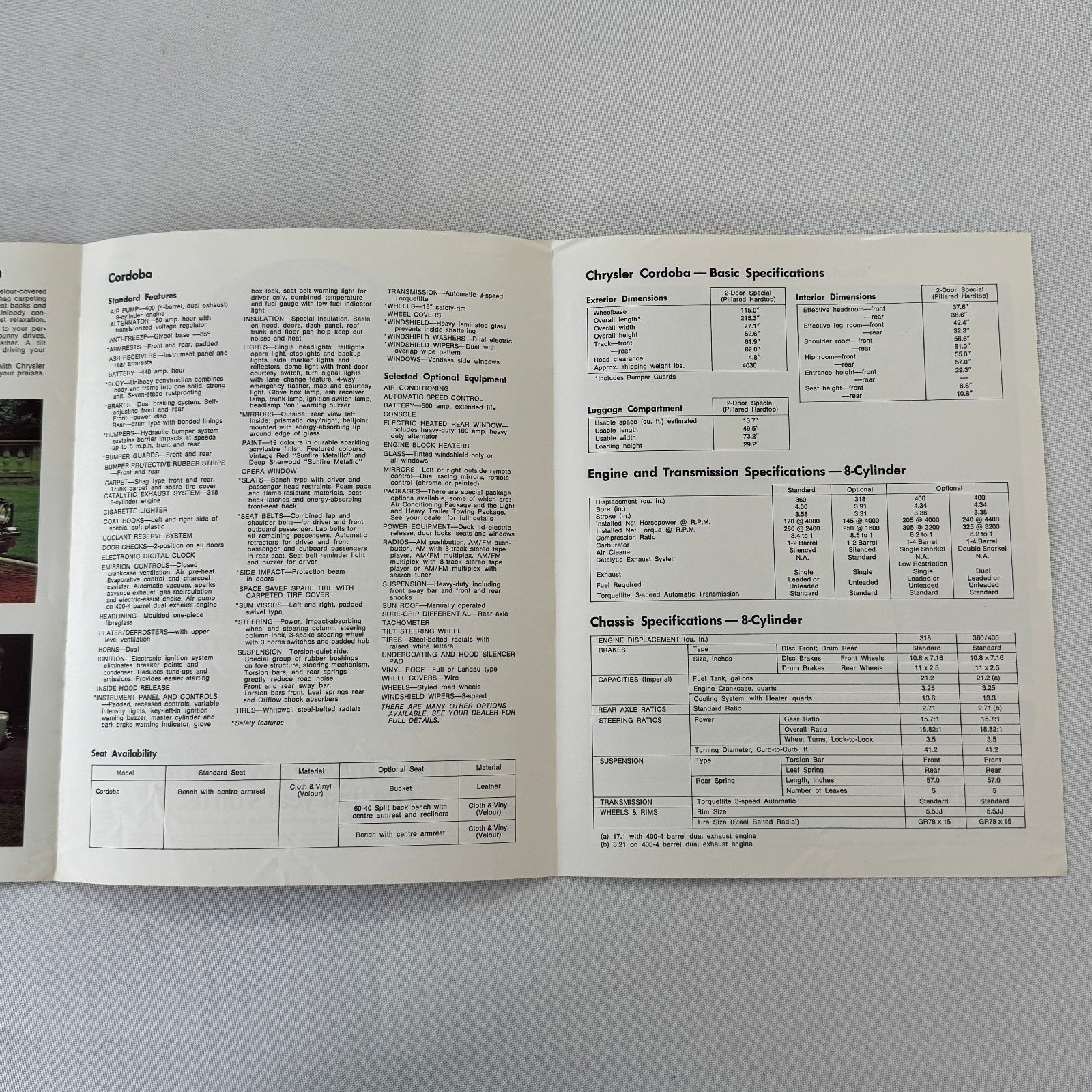 1976 Chrysler Cordoba Car Sales Brochure Catalog Advertising