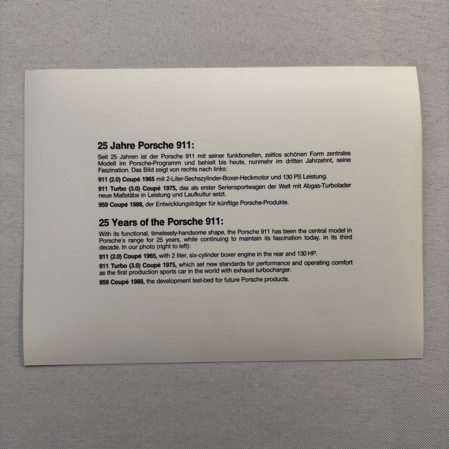 1994 Porsche 911 Carrera Factory Press Photo Photograph Print