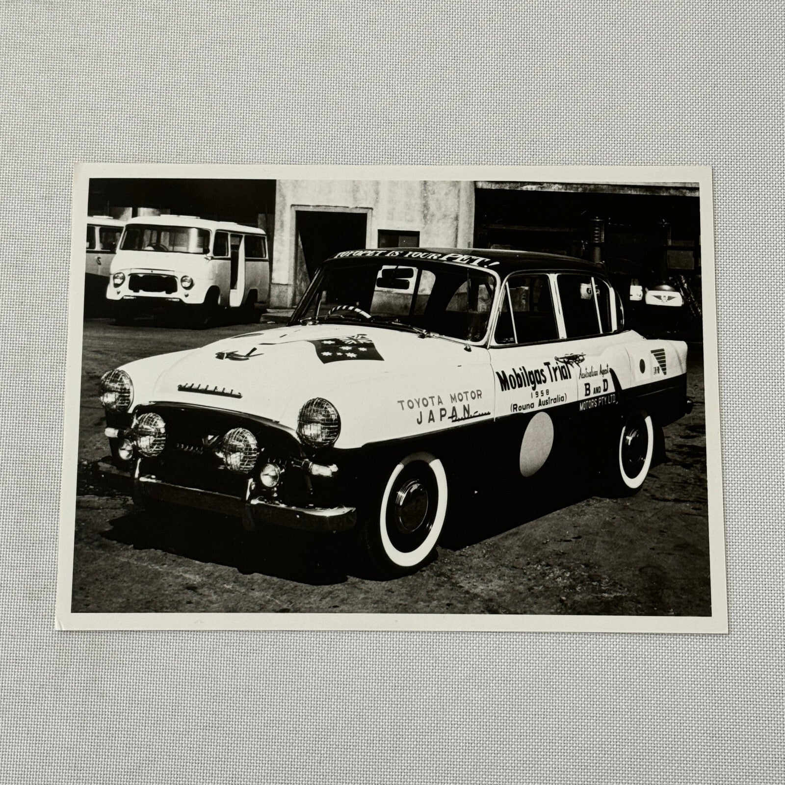Vintage Toyota Toyopet Car Press Photo Photograph Mobil Gas Trial Run Australia