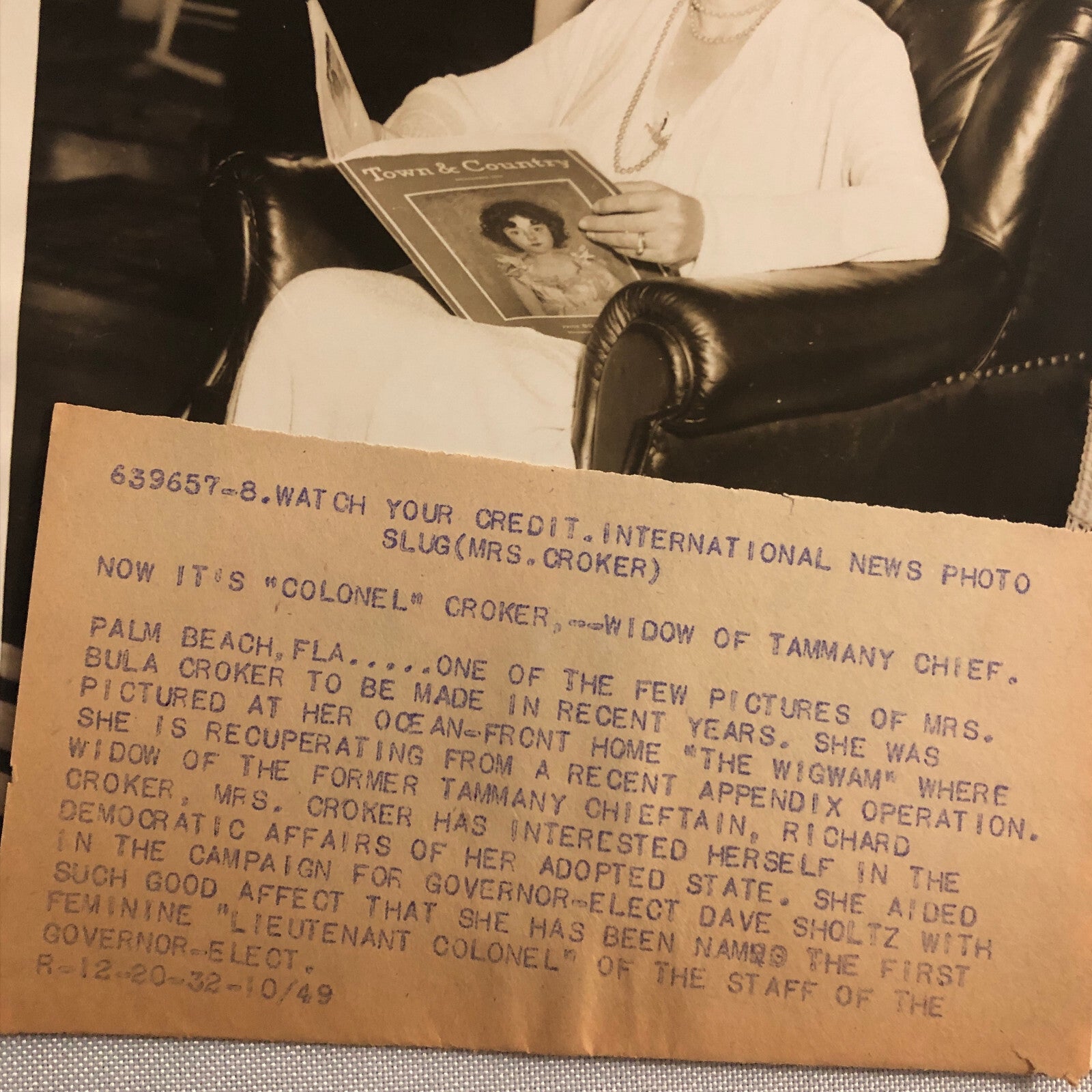 Press Photo Photograph Beulah Croker Widow of Tammany Chieftain Richard Croker