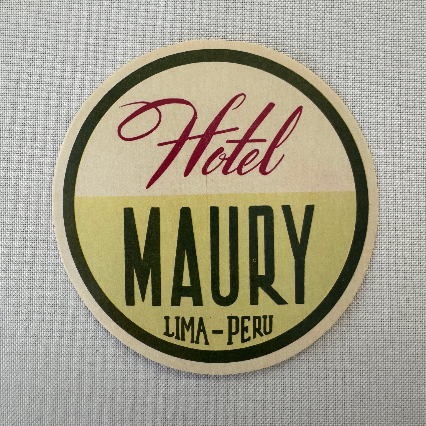 Vintage Hotel Travel Label Hotel Maury Lima Peru Peruvian
