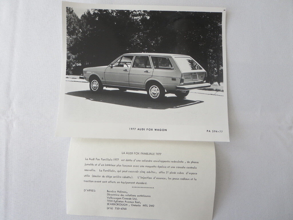 1977 Audi Fox Station Wagon Factory Press Photo Photograph FRENCH Caption 