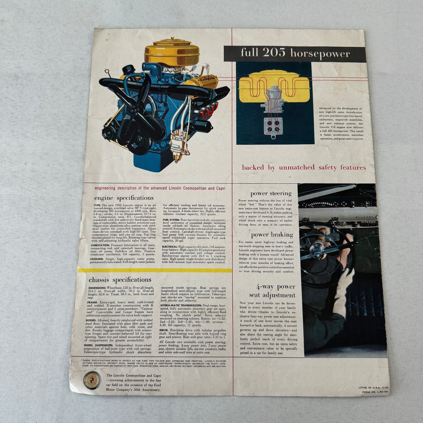 1953 Lincoln Capri and Cosmopolitan Car Sales Brochure Catalog Vintage