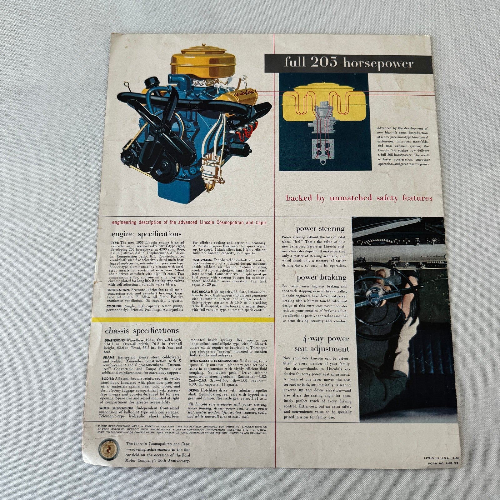 1953 Lincoln Capri and Cosmopolitan Car Sales Brochure Catalog Vintage