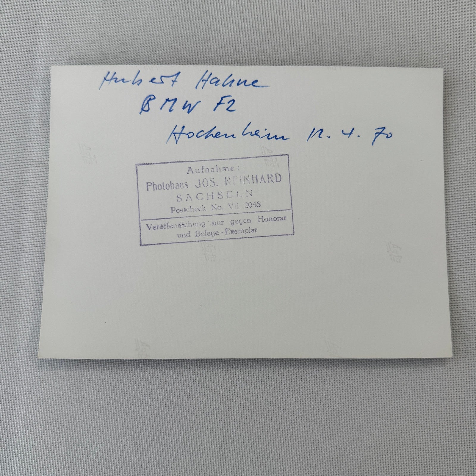 Hubert Hahne BMW F2 Formula 2 Hockenheim Racing Photo Photograph