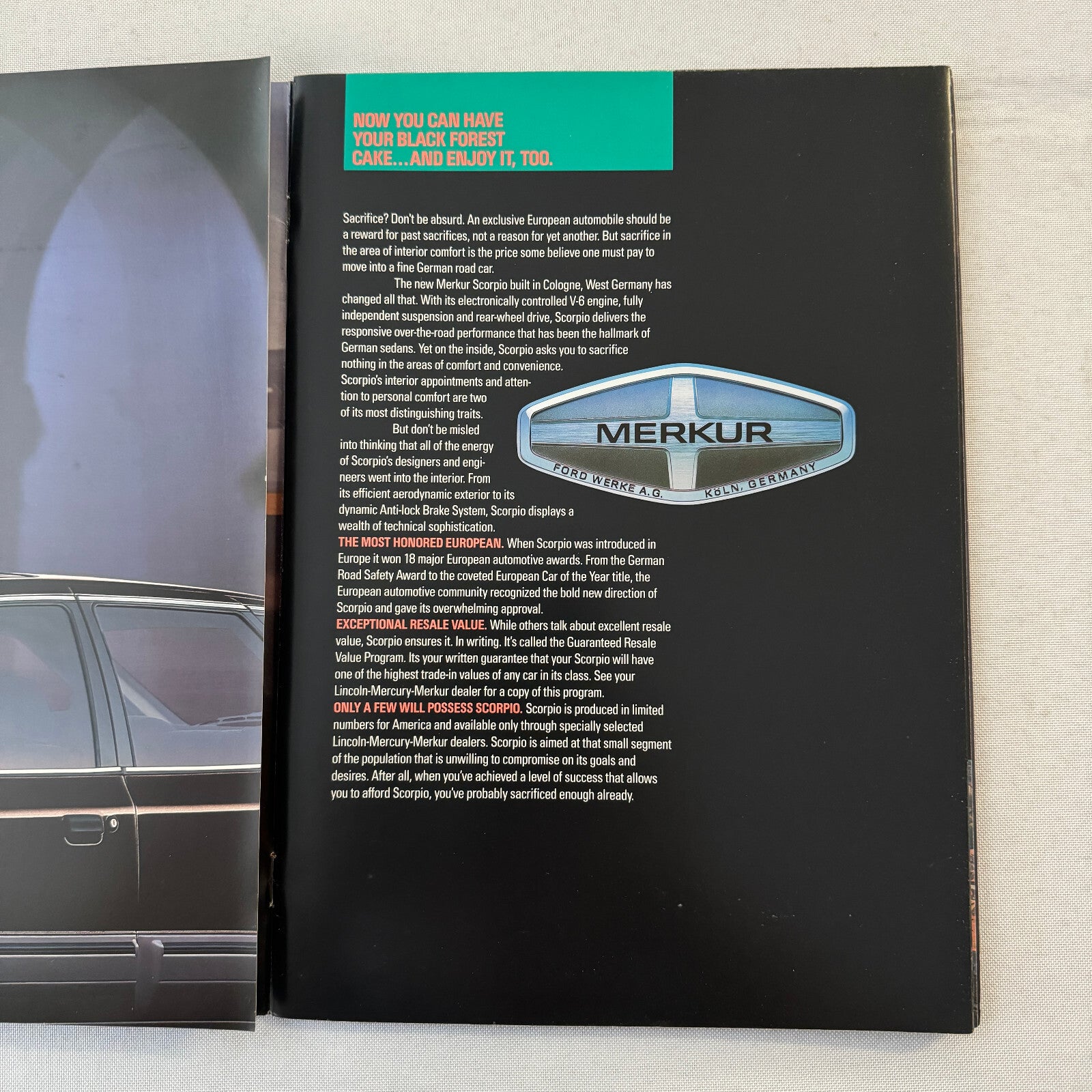 Merkur Scorpio Car Sales Brochure Catalog Advertising