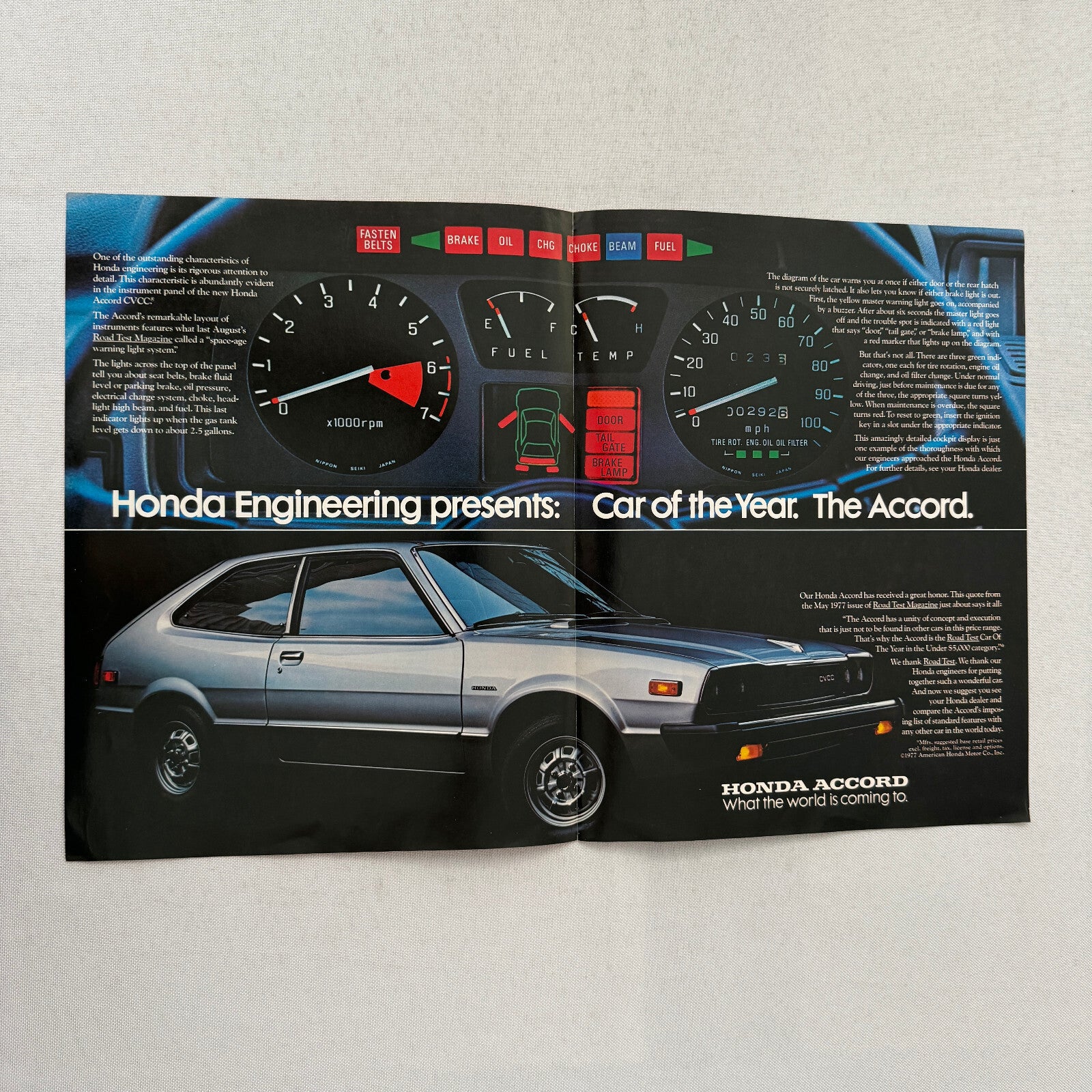 Honda Accord Road Test Magazine 1977 Car of the Year Sales Brochure Catalog