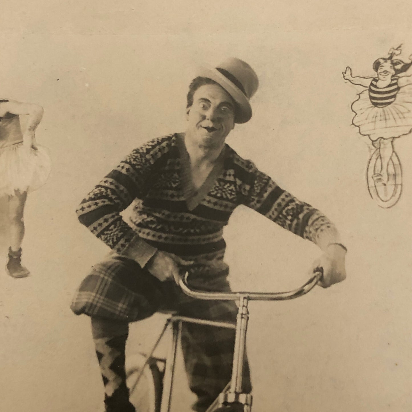 Circus Clown Performer Photo Photograph Print Bicycle Act European Vintage