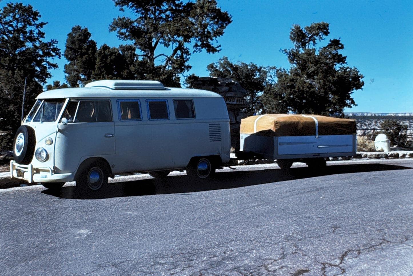 35MM Vintage Photo Slide Volkswagen VW Bus Van Camper with Trailer