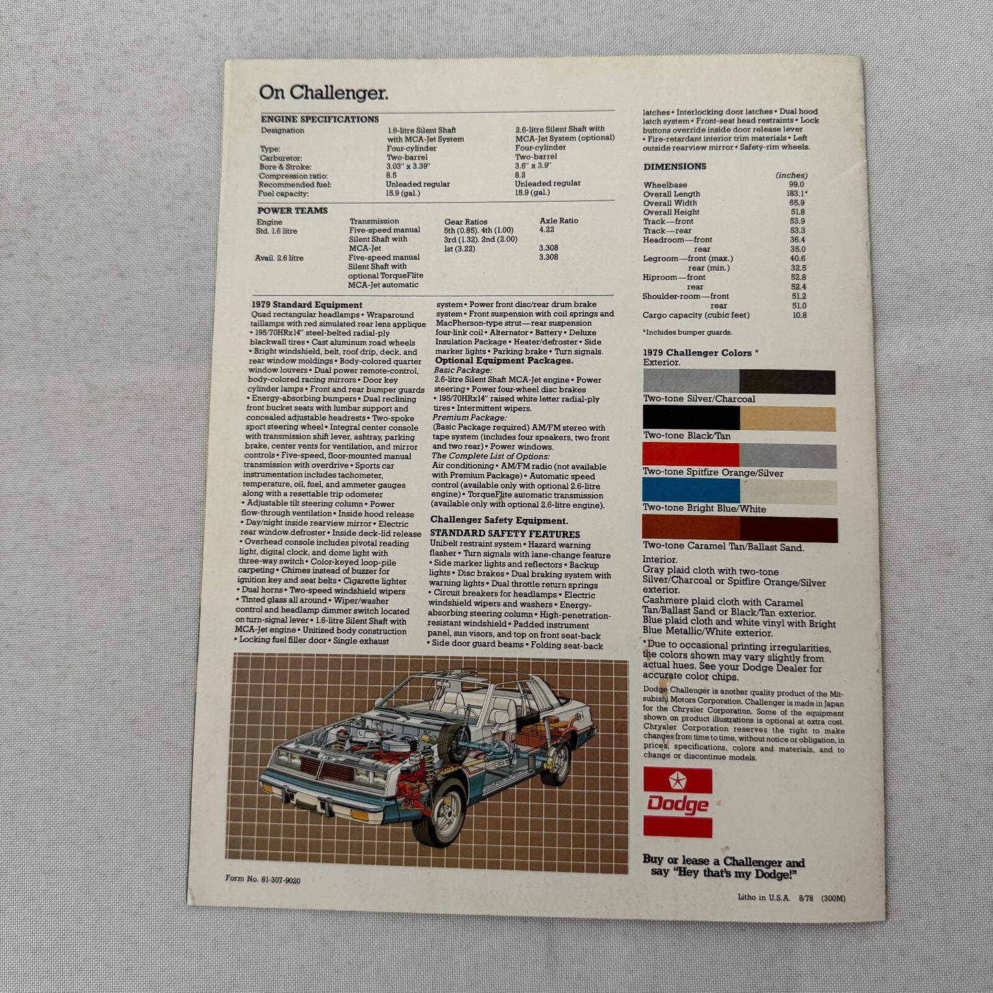 1979 Dodge Challenger Car Sales Brochure Catalog Advertising