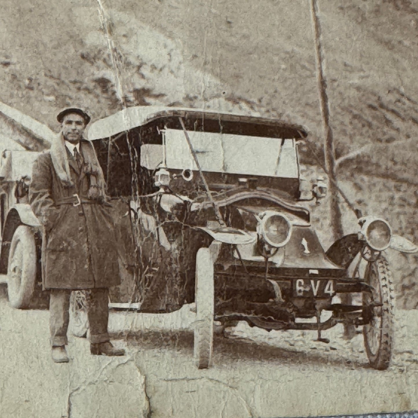 Vintage Real Photo Postcard Post Card RPPC Man with Early Car Automobile