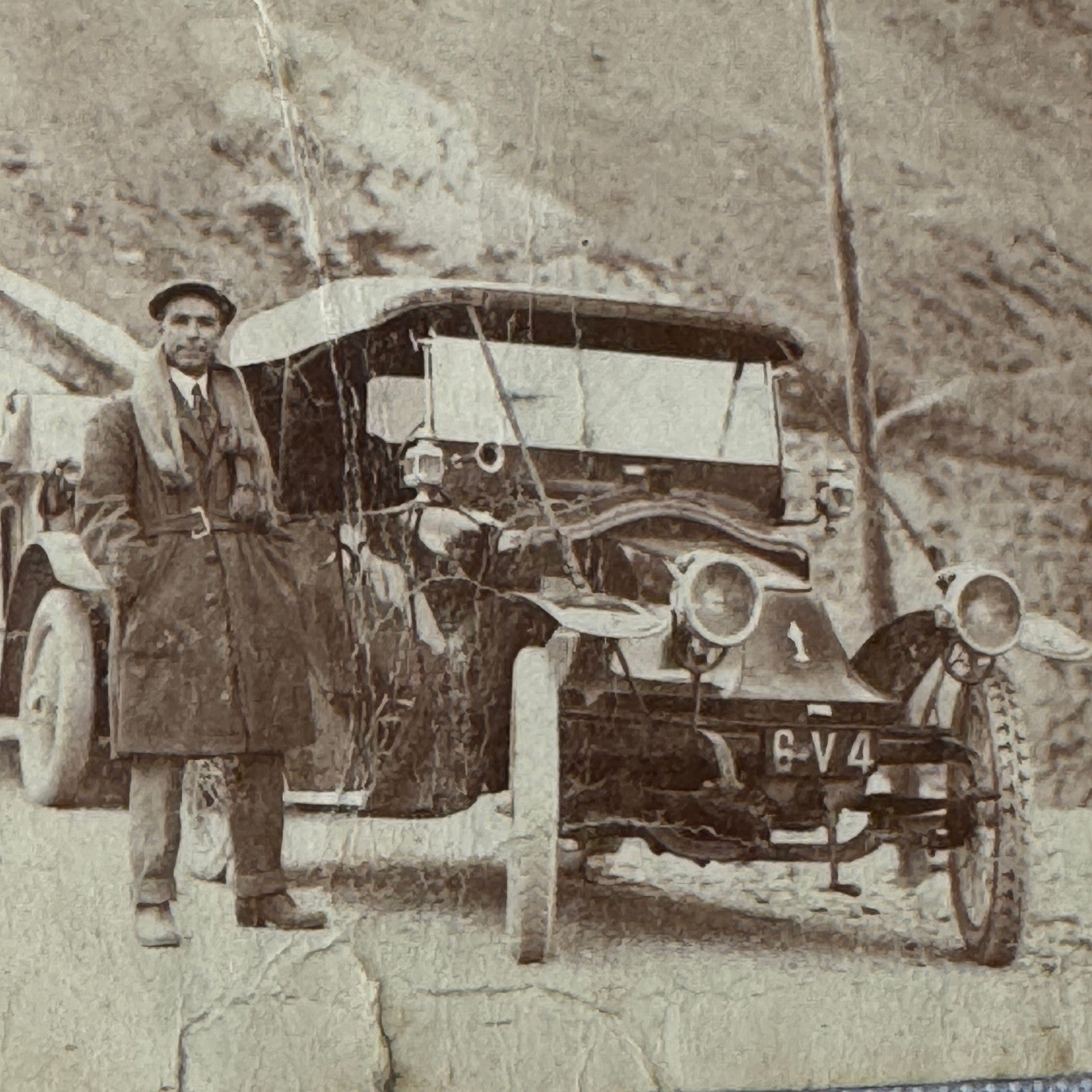 Vintage Real Photo Postcard Post Card RPPC Man with Early Car Automobile