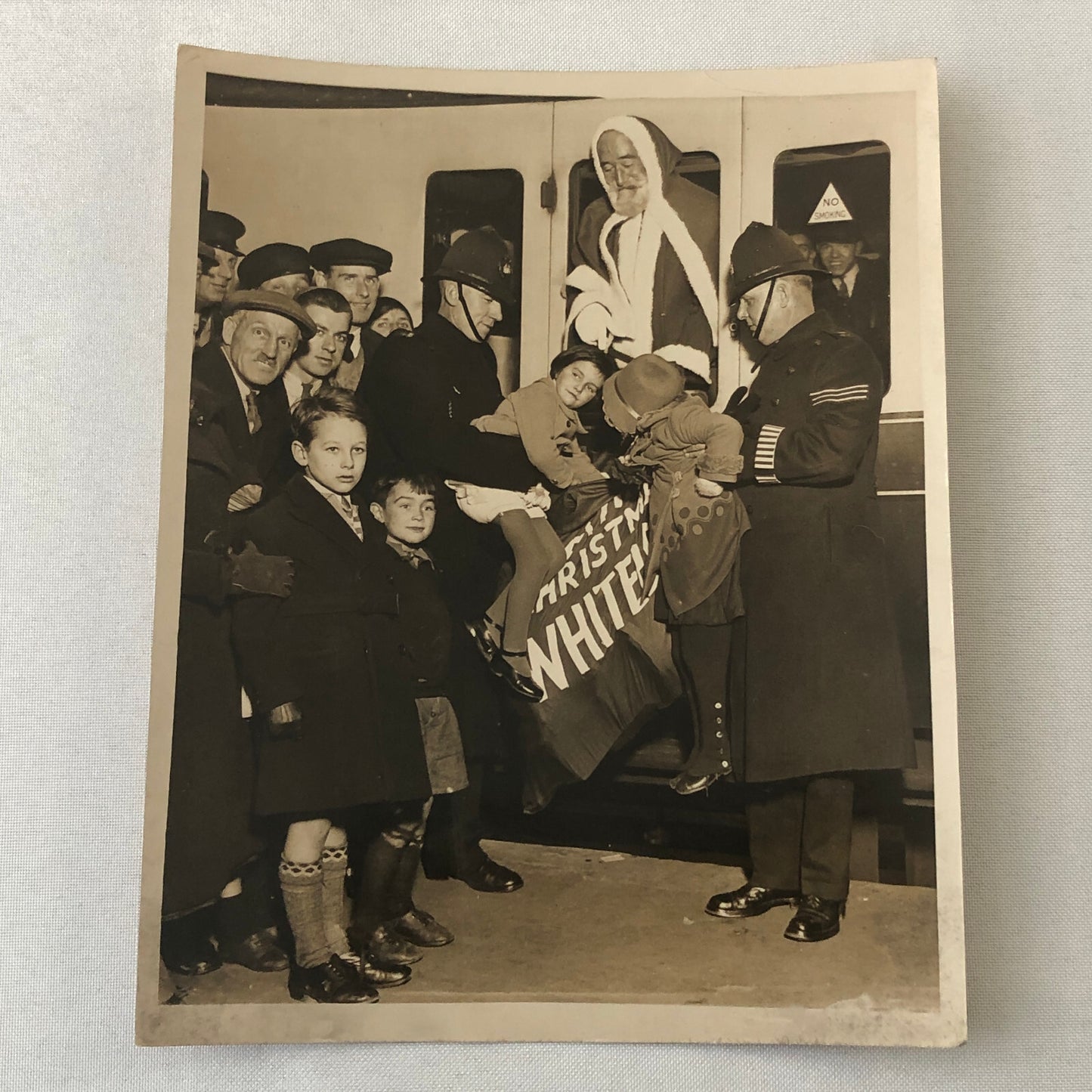 Press Photo Photograph Santa Claus Visiting Children by Train Rail 1933 London