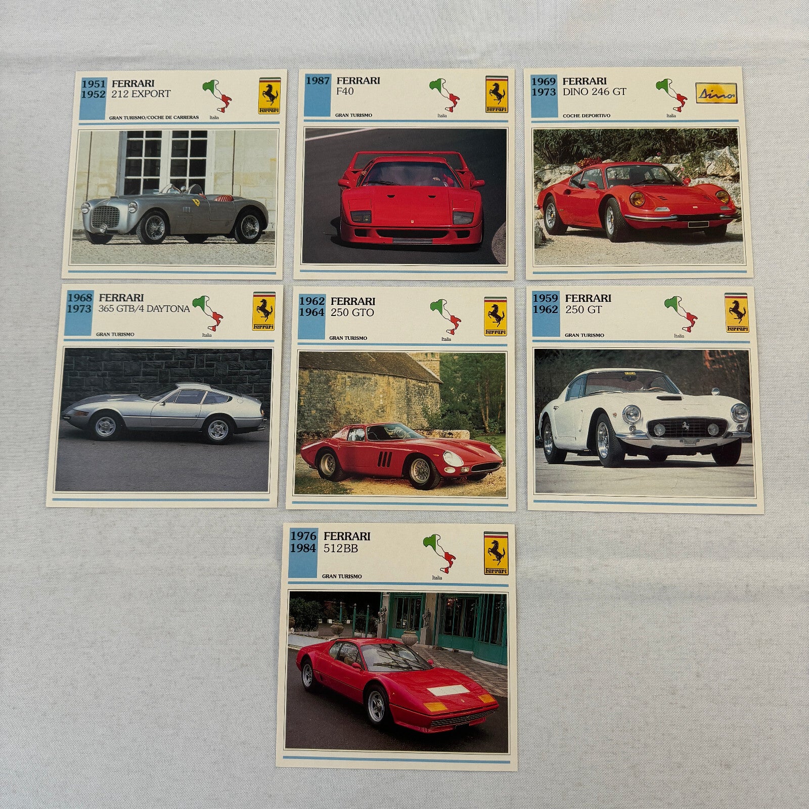 Ferrari Card Lot Ferrari 250 GTO Dino 246 GT F40 512 BB 212 Export 250 GT 365