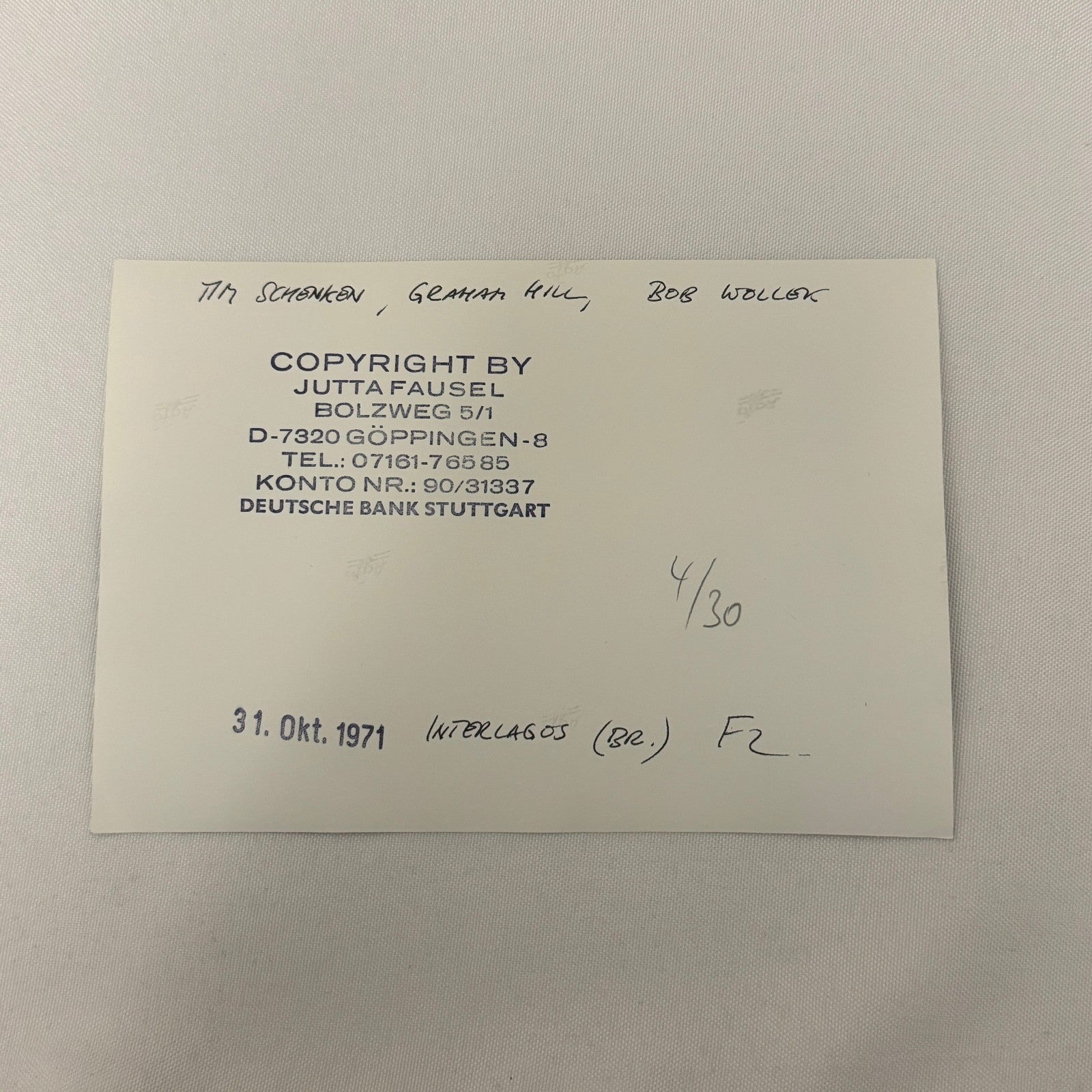 Vintage Racing Photo 1971 Interlagos F2 Race Tim Schenken Graham Hill Bob Wollek