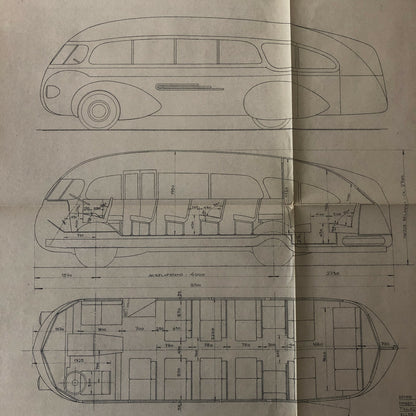 1936 Coachbuilder Bus Design Blueprint Rendering Blue Print Coach Bus Truck