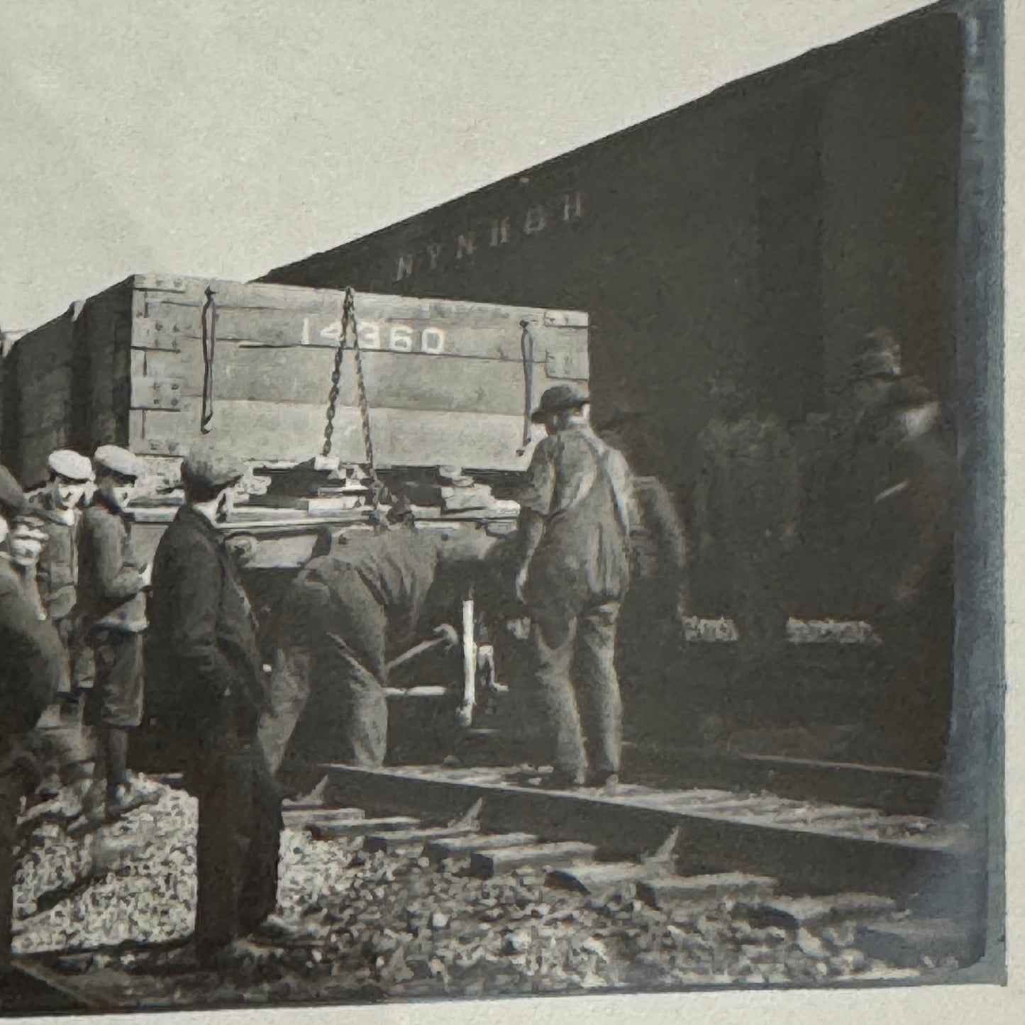 Antique Glass Plate Lantern Slide Photo Men with Train Railroad Railway