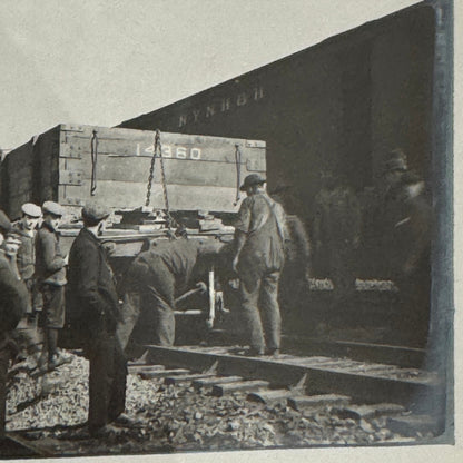 Antique Glass Plate Lantern Slide Photo Men with Train Railroad Railway