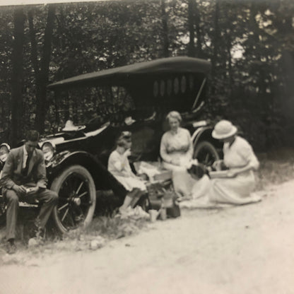 Antique Glass Plate Lantern Slide Photo Car Automobile People Picnic