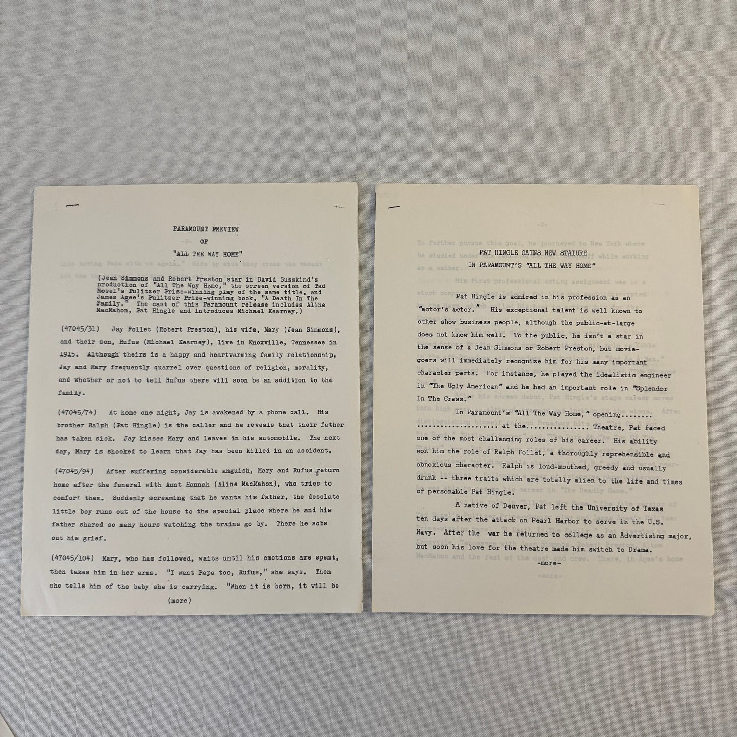 All The Way Home 1963 Movie Film Press Kit with Photo Press Release