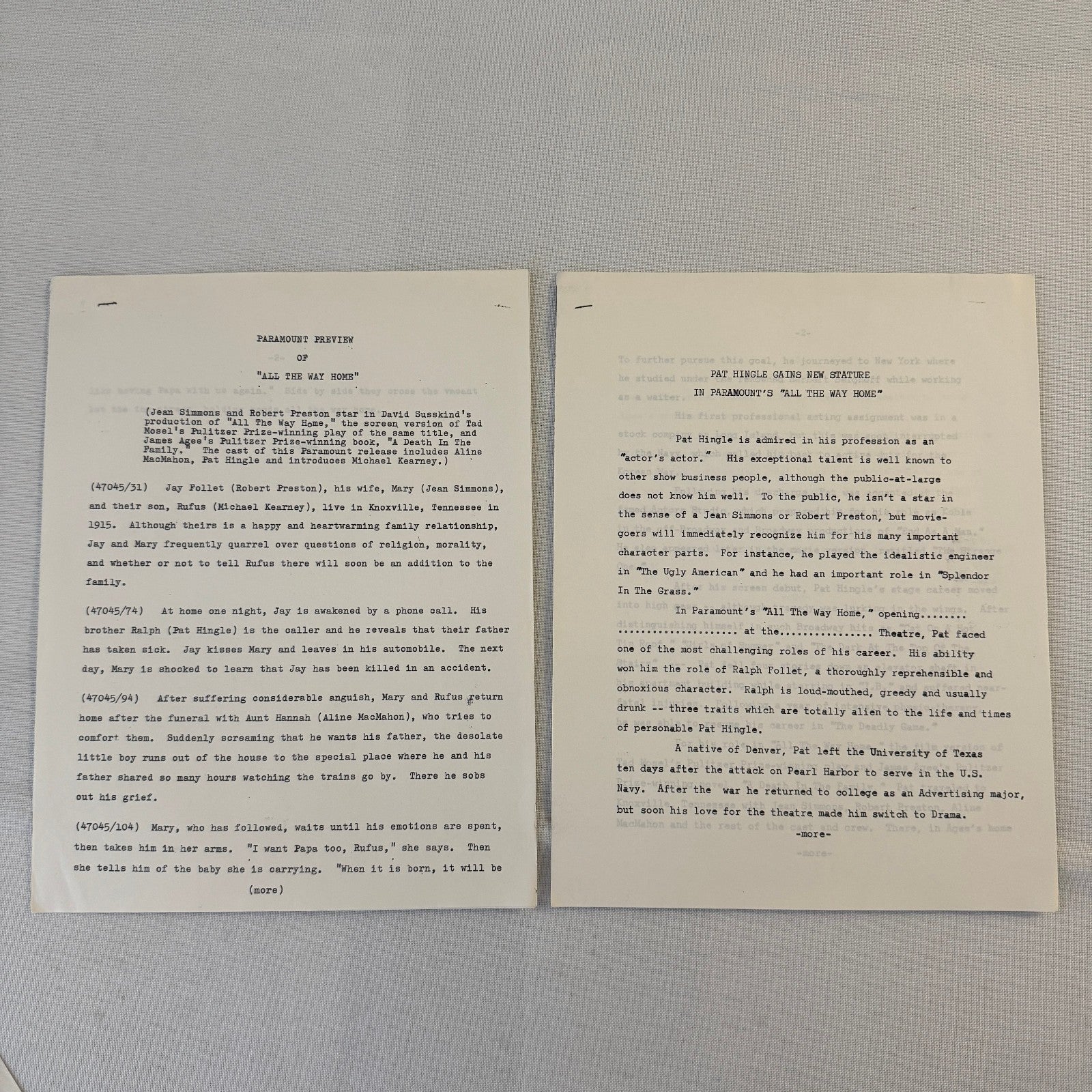 All The Way Home 1963 Movie Film Press Kit with Photo Press Release