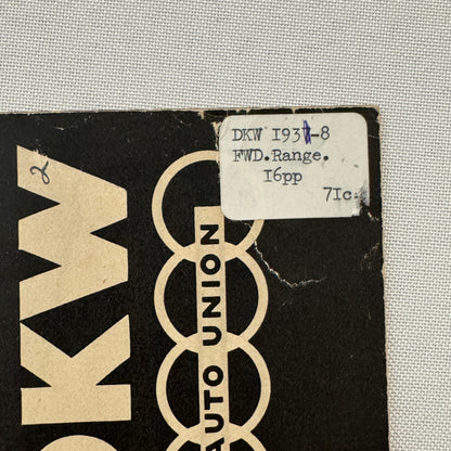 Auto Union DKW Car Sales Brochure Catalog Master Cabrio Saloon Delivery Van +