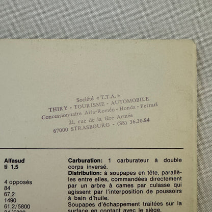 Alfa Romeo Alfasud Ti Car Sales Brochure Catalog Advertising FRENCH
