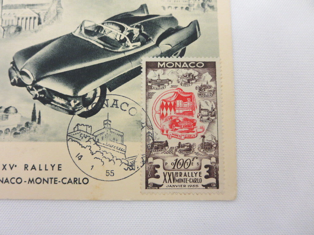 1955 Rallye XXV Monte Carlo Postcard with Stamp Monaco Post Card - Original 