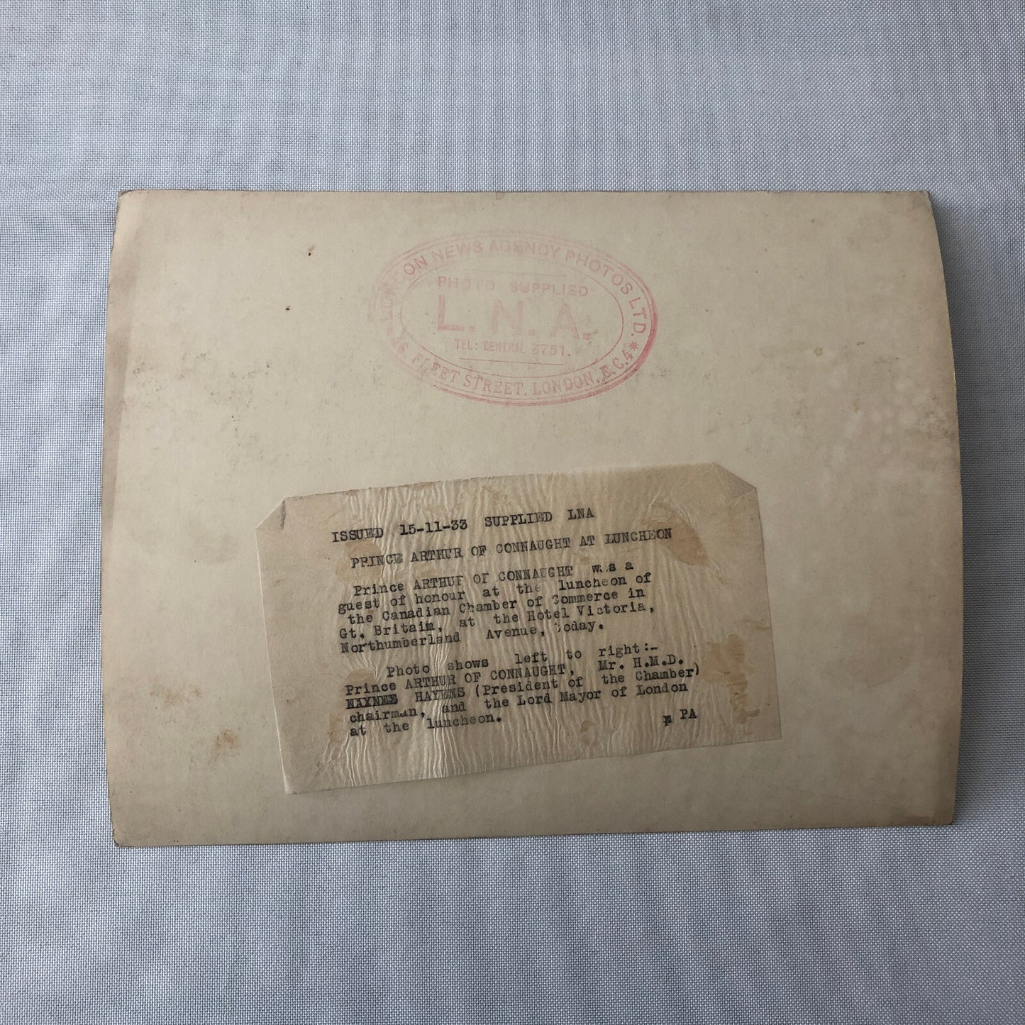 Vintage Press Photo Photograph Prince Arthur of Connaught Luncheon London 1933