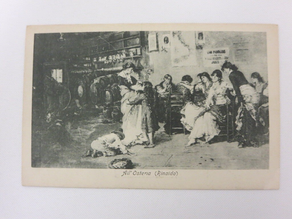 Vintage Italian Postcard All Osteria Rinaldo with Auto Ansaldo Stamp on the Back