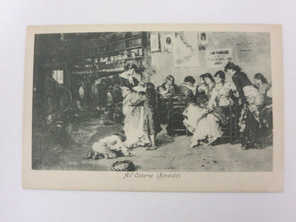 Vintage Italian Postcard All Osteria Rinaldo with Auto Ansaldo Stamp on the Back