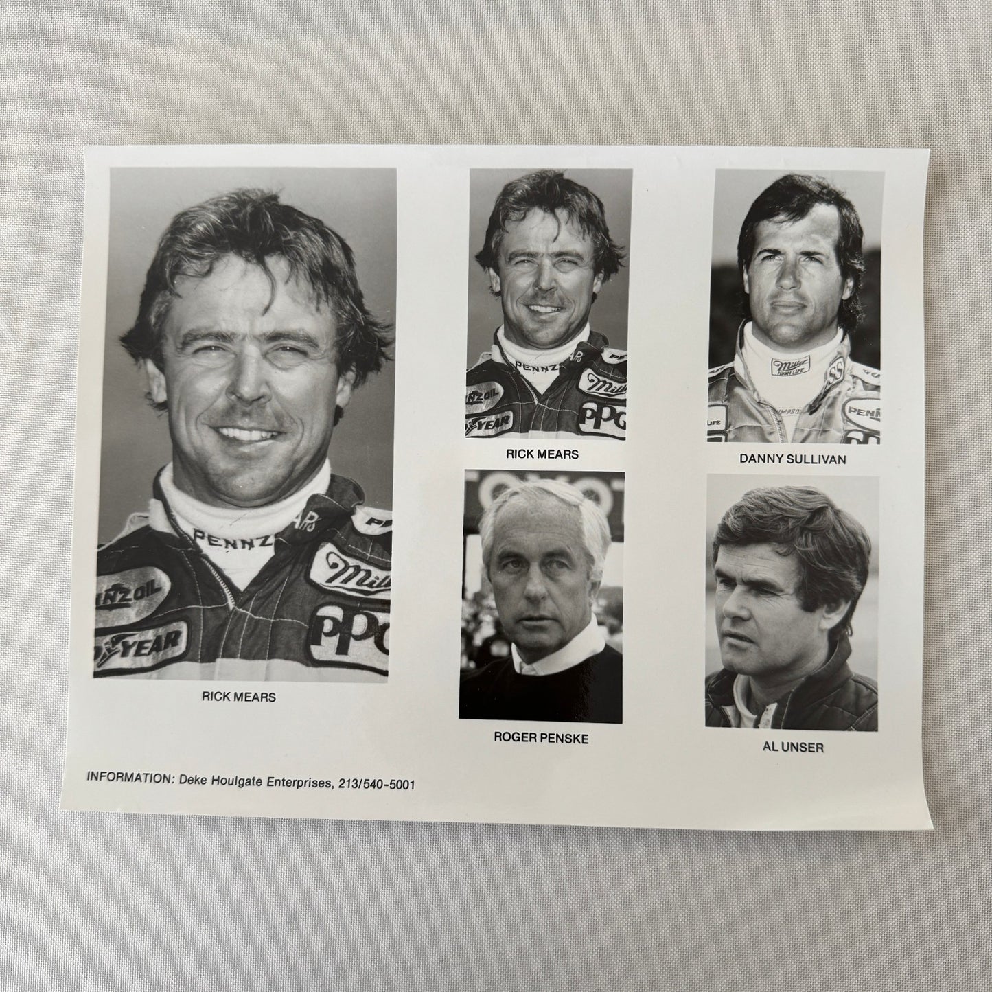 Racing Driver Press Photo Photograph Rick Mears Danny Sullivan Al Unser Penske