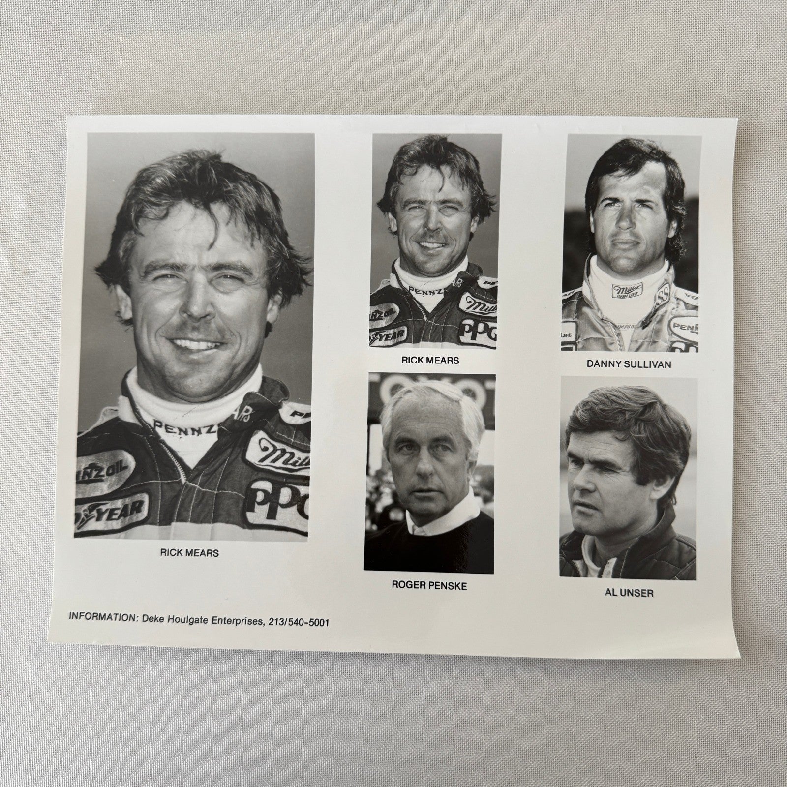 Racing Driver Press Photo Photograph Rick Mears Danny Sullivan Al Unser Penske