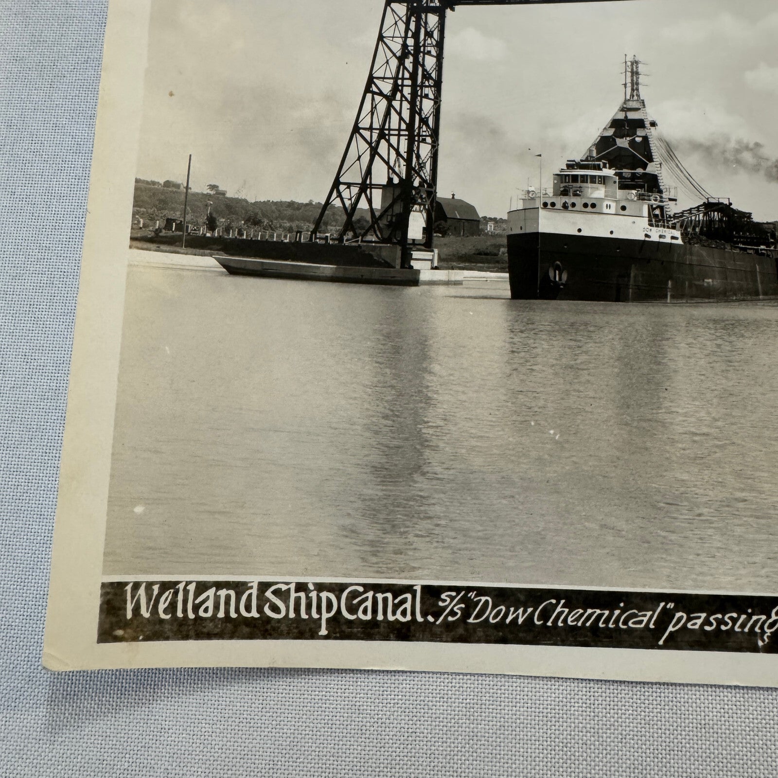 Vintage Welland Canal Ontario Canada Bridge Ship Boat SS Dow Chemical 1932