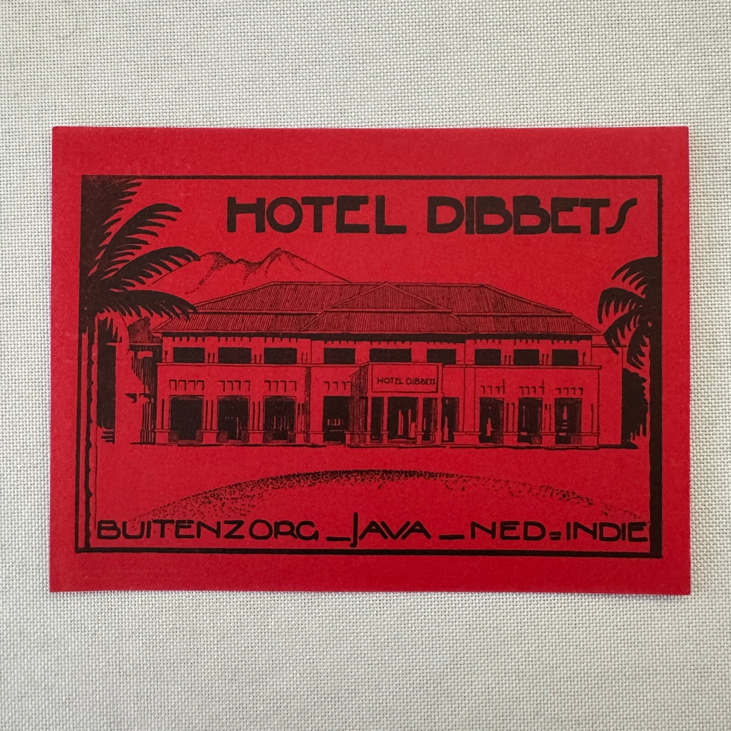 Vintage Hotel Travel Label Hotel Dibbets Buitenzorg Java Indonesia