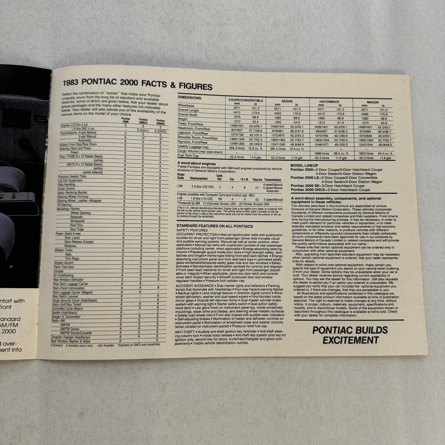 1983 Pontiac 2000 Car Sales Brochure Catalog Convertible Coupe Sedan Hatch Wagon