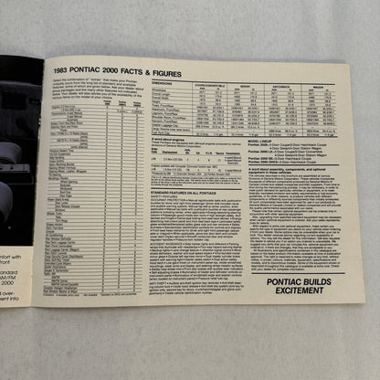 1983 Pontiac 2000 Car Sales Brochure Catalog Convertible Coupe Sedan Hatch Wagon