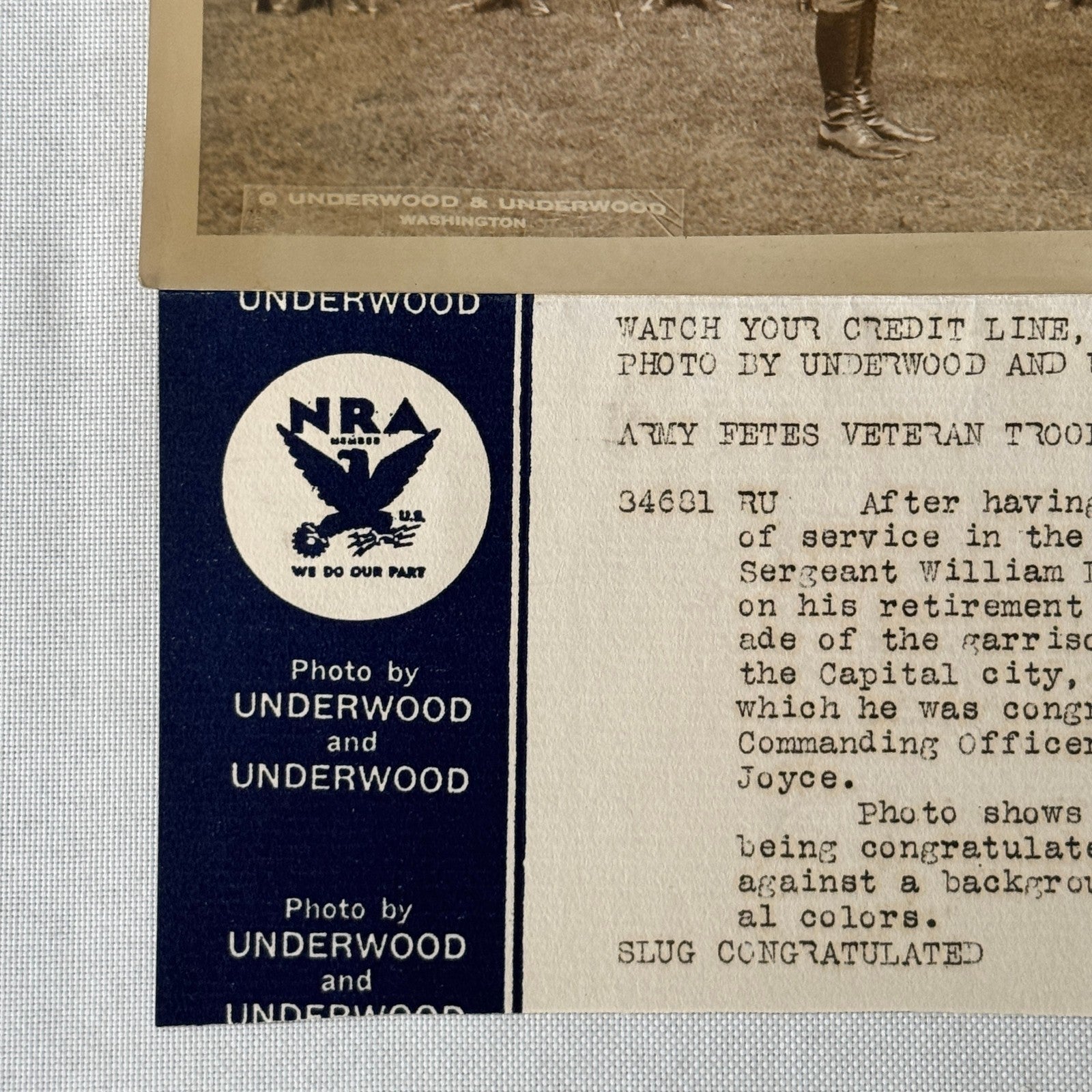 American Military Retirement of Army Sergeant William Pratt Press Photo 1933