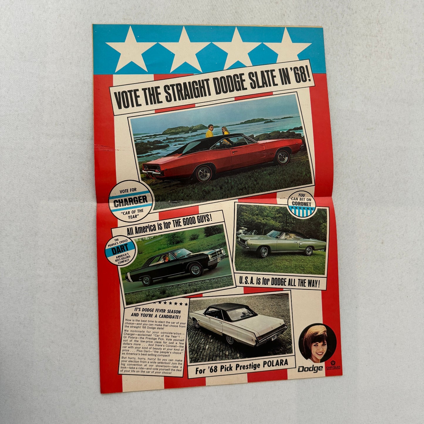 1968 Dodge Factory Magazine Brochure Dodge Charger R/T Ron Mancini Dart Polara