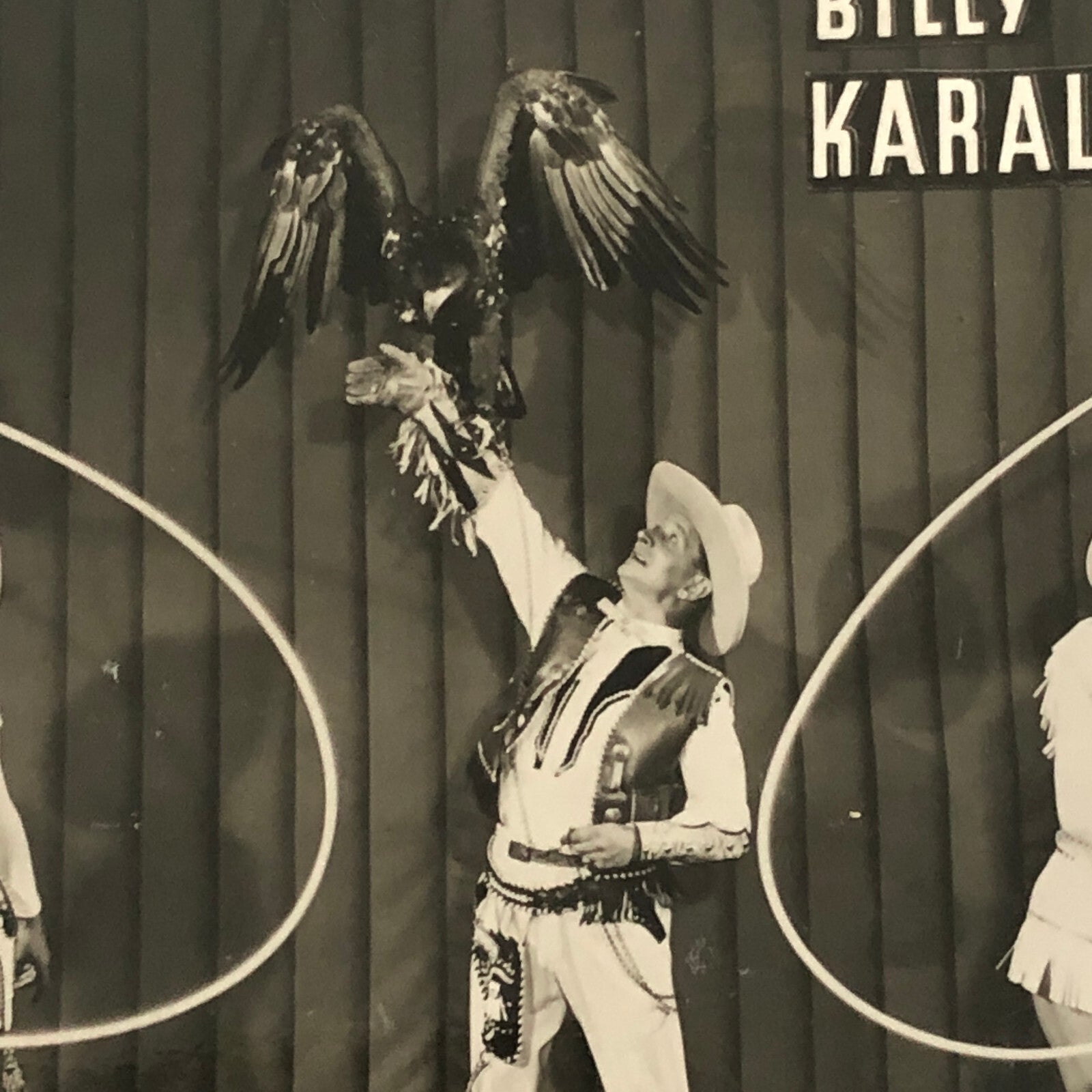 Vintage Circus Photo Billy Karaltini Western Performer Cowboy Bird Photograph 2x