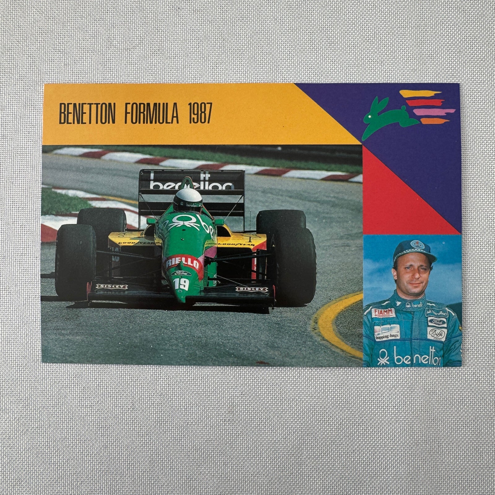 1987 Benetton Formula One Racing Postcard Post Card Teo Fabi Driver Vintage