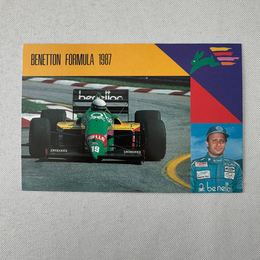 1987 Benetton Formula One Racing Postcard Post Card Teo Fabi Driver Vintage