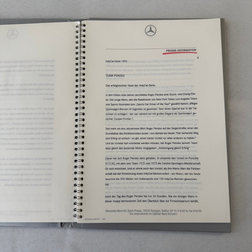 1996 Mercedes Marlboro Indy Car Racing Press KIt Paul Tracy Emerson Fittipaldi