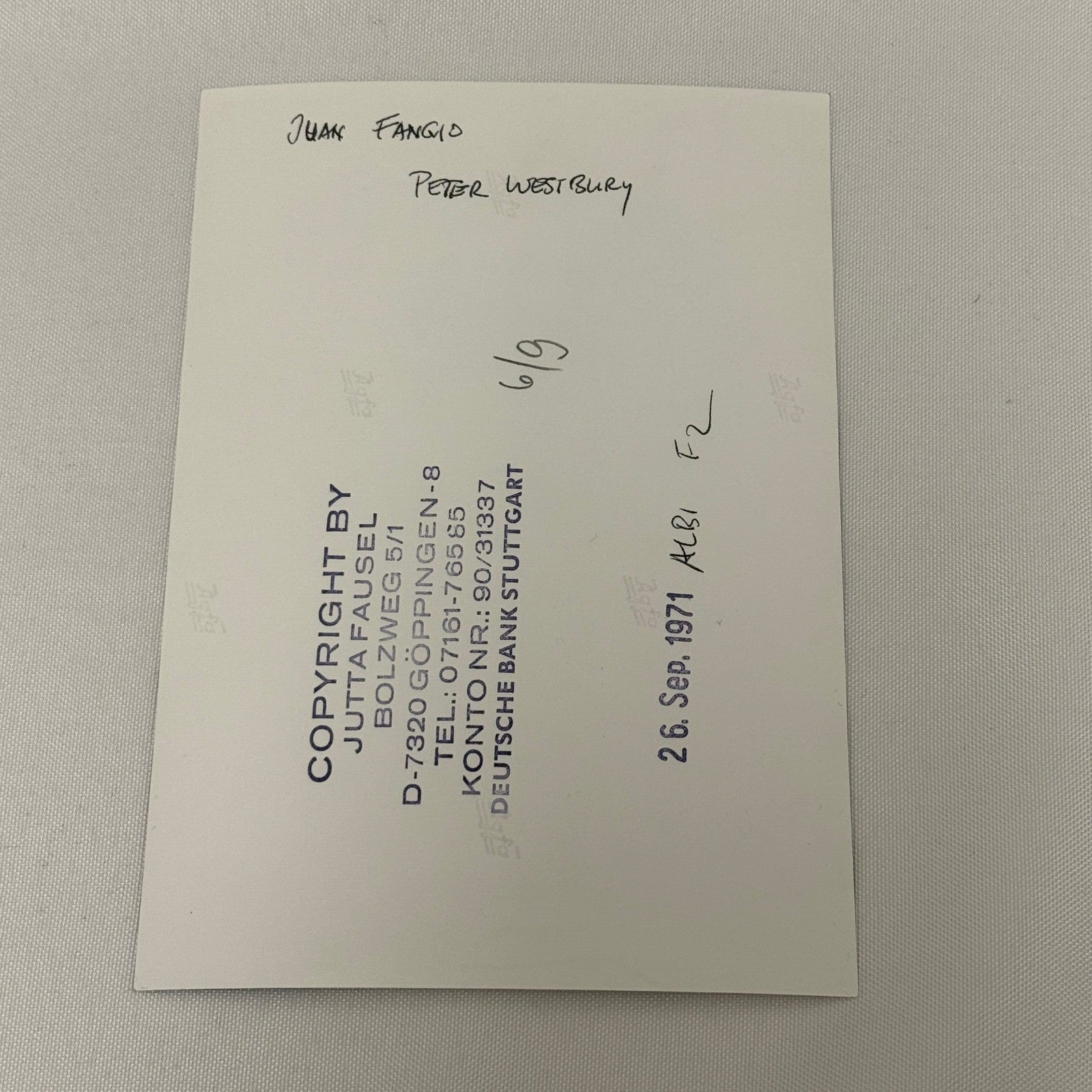 Vintage Racing Photo Juan Manuel Fangio Peter Westbury 1971 Albi F2 Race