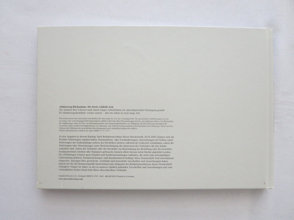 2005 Mercedes S Class Hardbound Sales Brochure Catalog GERMAN TEXT AMG 350 500