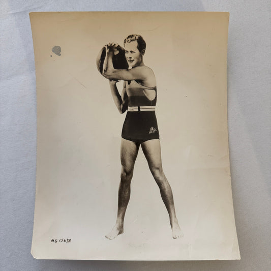 Vintage Actor Photograph Robert Montgomery Working Out Photo Medicine Ball