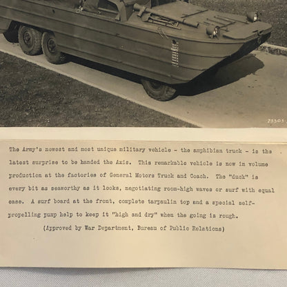 Vintage General Motors GM Duck Amphibious Military Truck Vehicle Press Photo
