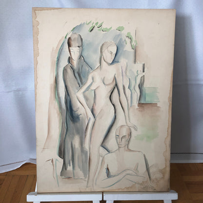 Vintage Painting Art Artwork Artist Arthur E Sudler Nude Woman Figures
