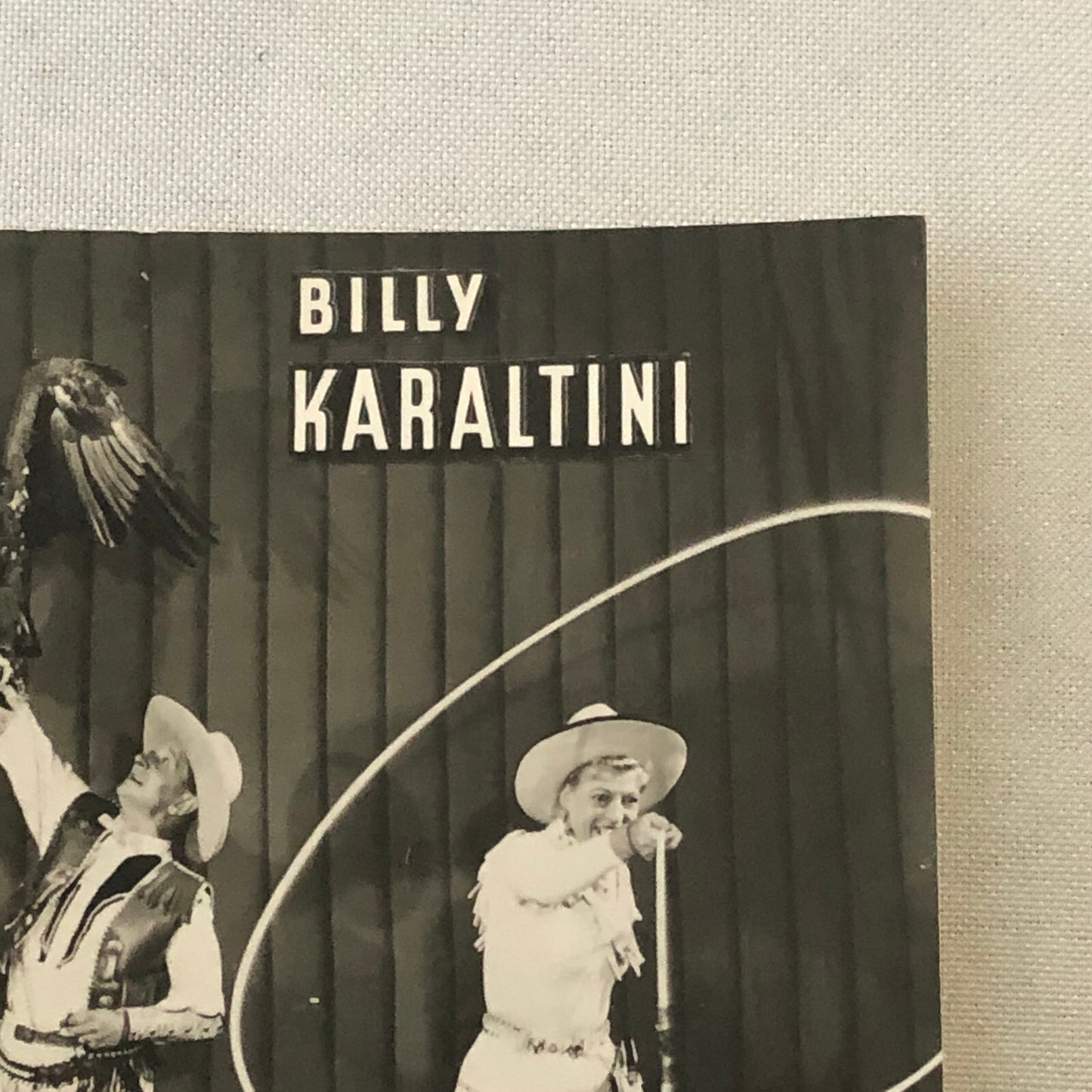 Vintage Circus Photo Billy Karaltini Western Performer Cowboy Bird Photograph 2x